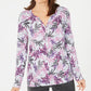 Blusa feminina Karen Scott estampada com decote dividido, roxa, tamanho grande