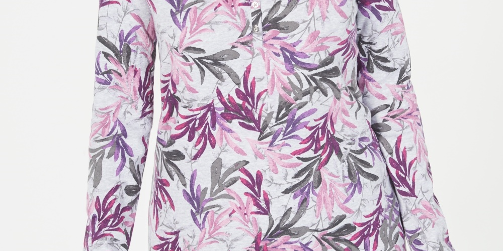 Blusa feminina Karen Scott estampada com decote dividido, roxa, tamanho grande