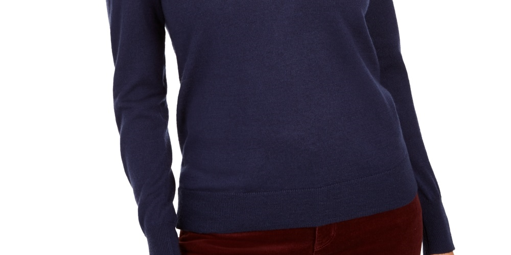Suéter feminino de lã merino com botões e decote em V, azul Intrepid, tamanho extragrande