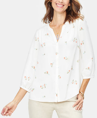 NYDJ Women's Pleated Blouse Blue Size X-Large