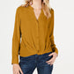 Blusa feminina com botões frontais e torcidos INC International Concepts, amarela, tamanho PXL