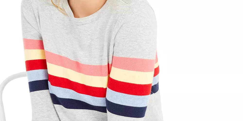 Suéter feminino listrado com botões e ombros Charter Club, cinza, tamanho pequeno