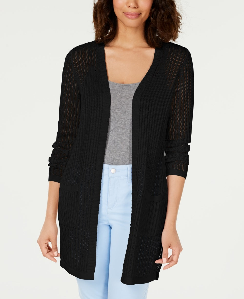 Suéter feminino Charter Club Vertical Stitch Completer, preto, tamanho X-S