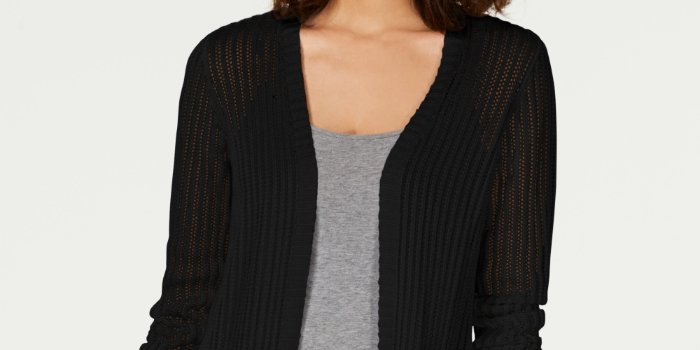 Suéter feminino Charter Club Vertical Stitch Completer, preto, tamanho X-S