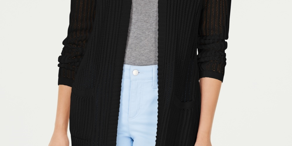 Suéter feminino Charter Club Vertical Stitch Completer, preto, tamanho X-S