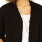 Cardigan feminino estilo pipoca com frente aberta, preto, tamanho extrapequeno