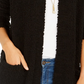 Cardigan feminino estilo pipoca com frente aberta, preto, tamanho extrapequeno