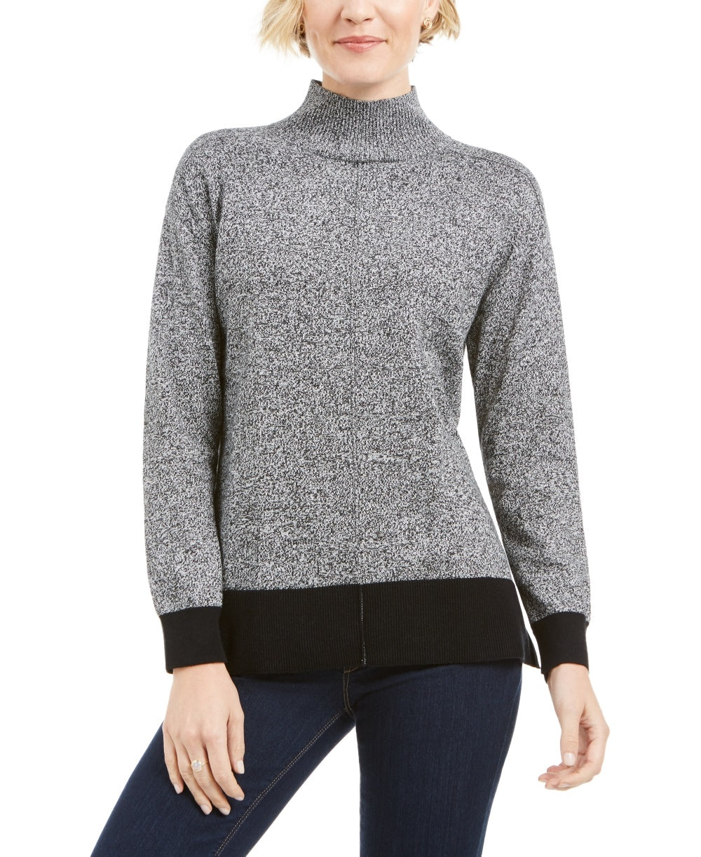 Karen Scott Suéter feminino Erin Cotton Colorblock com gola alta, branco, tamanho XS