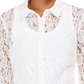 Blusa feminina Charter Club com botões e renda, branca, tamanho X-S