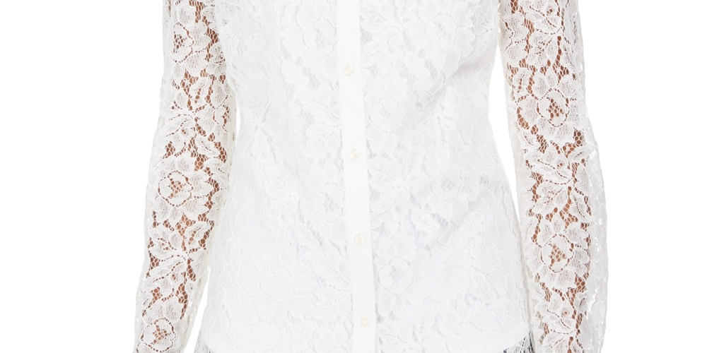 Blusa feminina Charter Club com botões e renda, branca, tamanho X-S