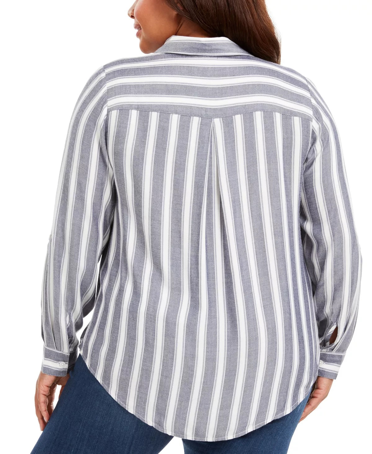 Camisa listrada feminina Style &amp; Co com botões, branca/cinza, tamanho -0X