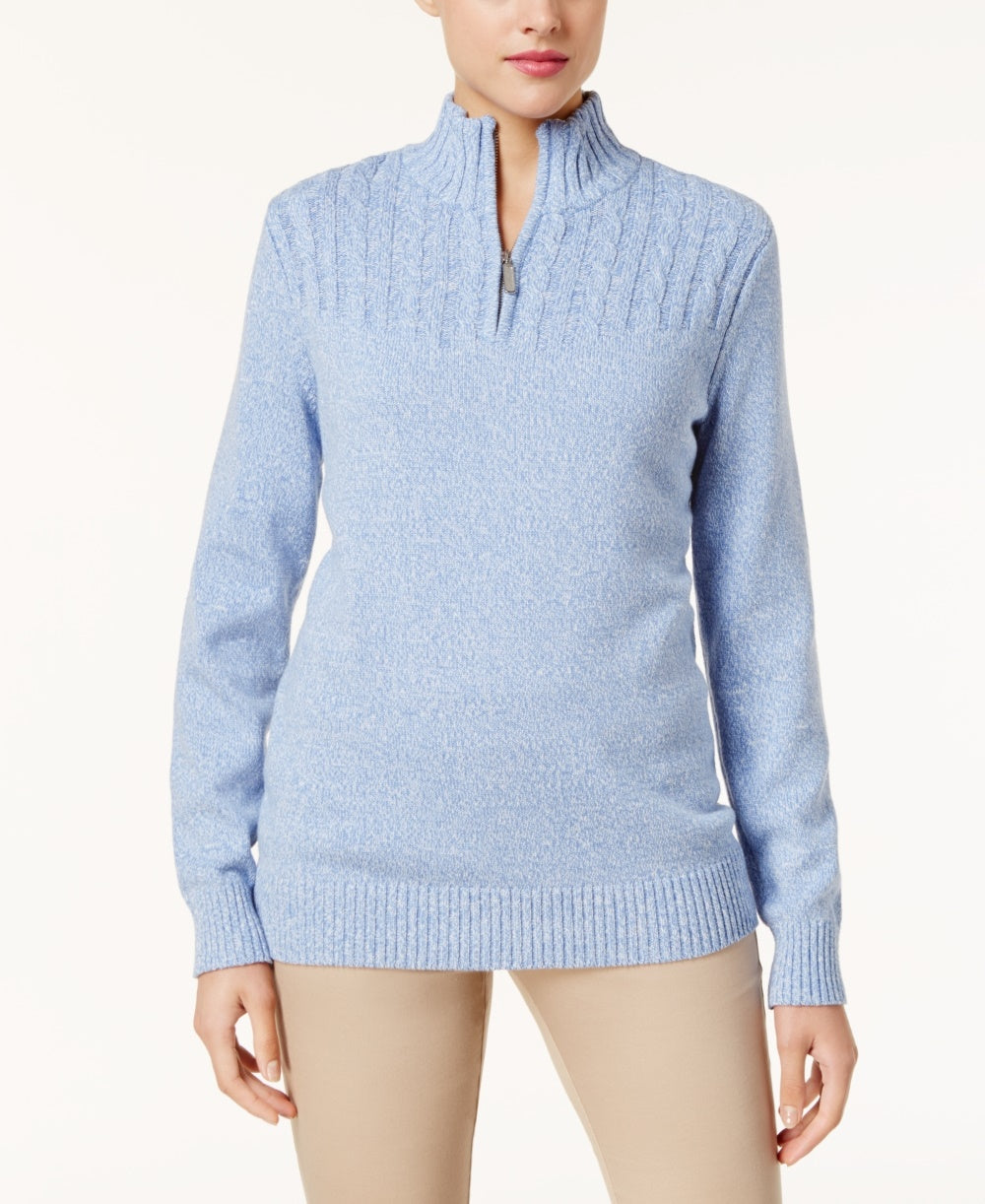 Karen Scott Suéter Feminino de Malha Marled com Zíper em Um Quarto Azul Tamanho X P