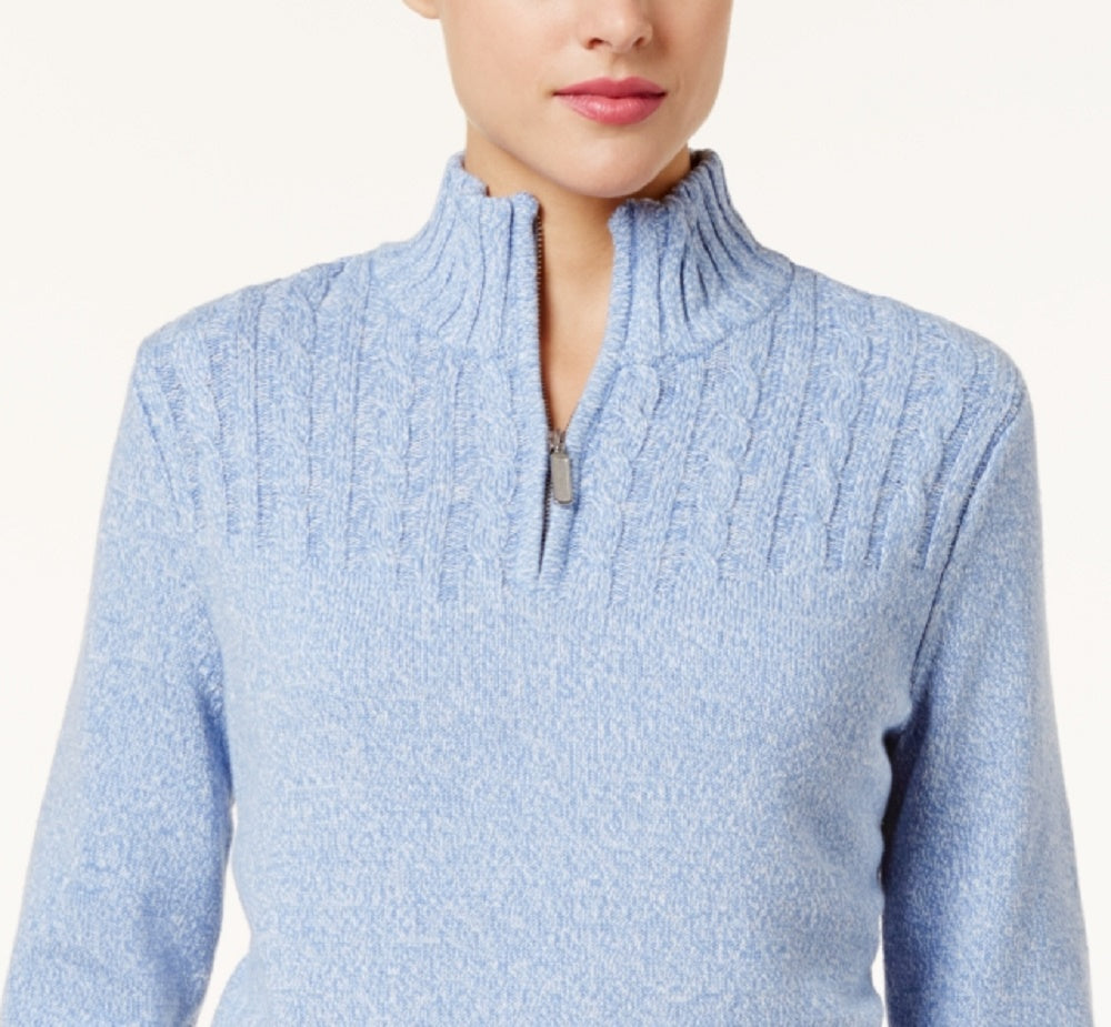 Karen Scott Suéter Feminino de Malha Marled com Zíper em Um Quarto Azul Tamanho X P