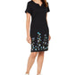 Vestido feminino estampado com decote dividido Karen Scott, preto, tamanho pequeno