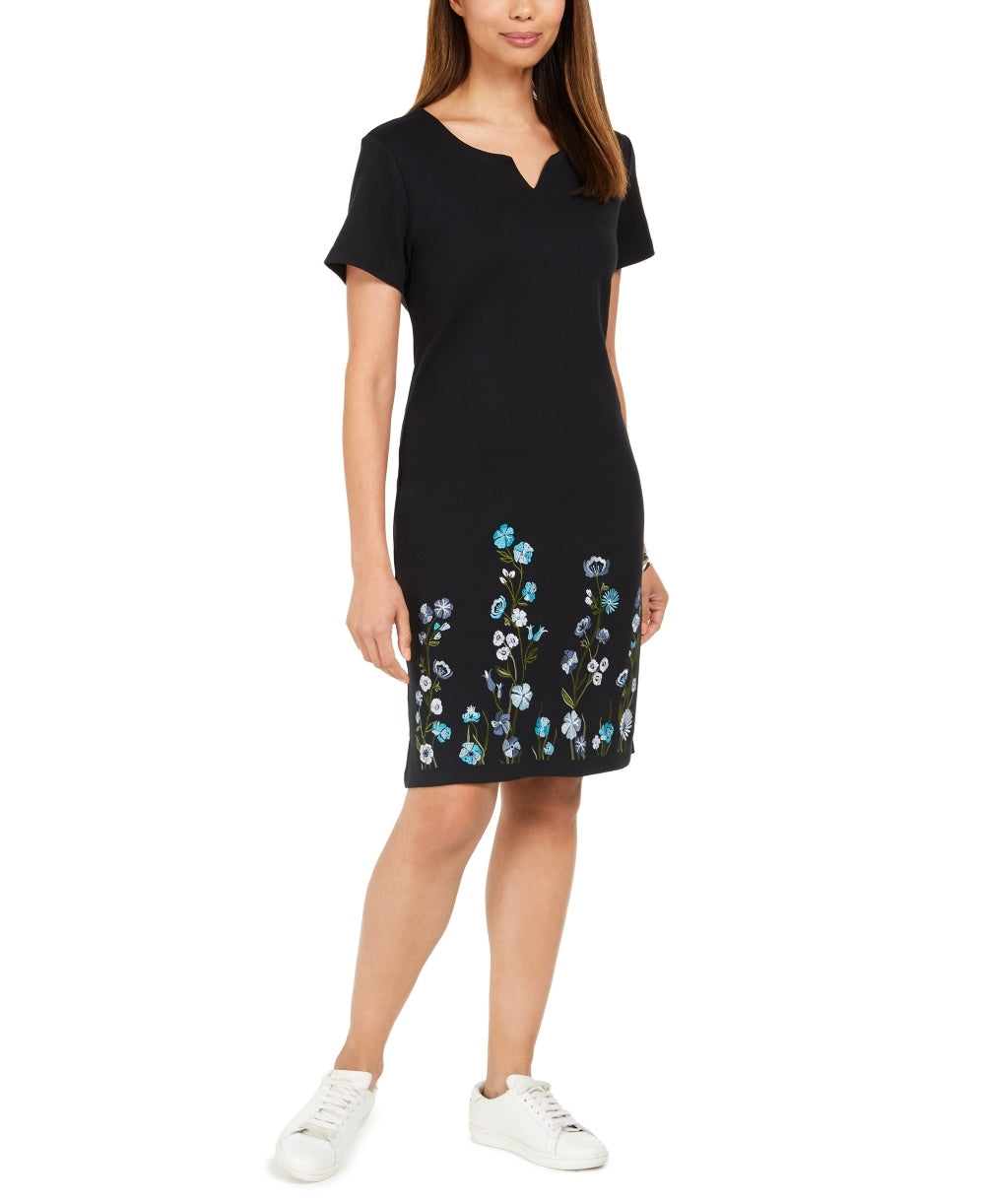 Vestido feminino estampado com decote dividido Karen Scott, preto, tamanho pequeno