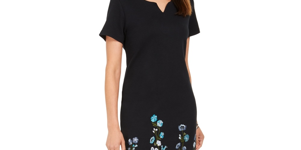 Vestido feminino estampado com decote dividido Karen Scott, preto, tamanho pequeno