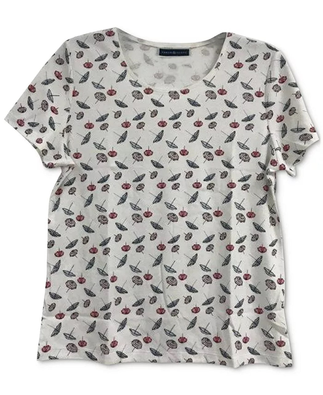 Camiseta feminina Karen Scott com decote redondo, branca, tamanho médio