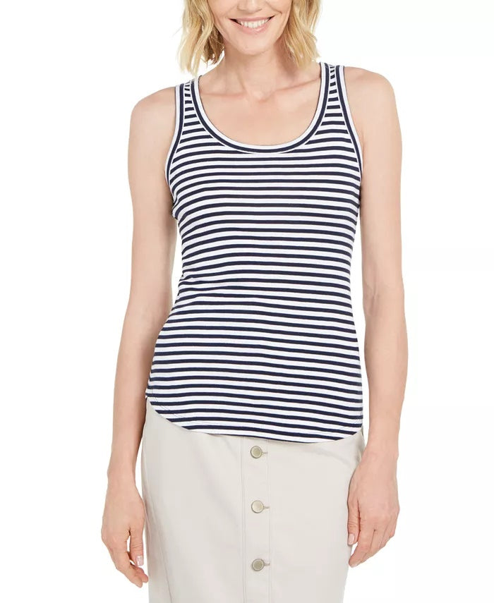 Regata feminina Charter Club Supima Cotton Knit-Stripe, bege, tamanho médio