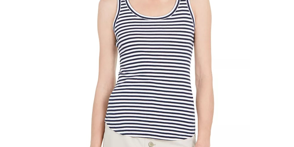 Regata feminina Charter Club Supima Cotton Knit-Stripe, bege, tamanho médio
