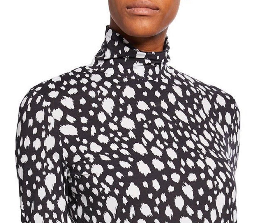 St. John Women's Collection Nuda Snow Leopard Print Jersey Gola Alta Preta Tamanho Pequeno