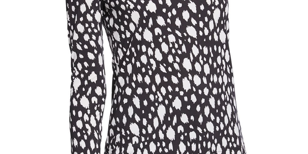 St. John Women's Collection Nuda Snow Leopard Print Jersey Gola Alta Preta Tamanho Pequeno