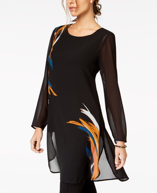 Túnica Alfani Feminina Petite de Chiffon com Estampa Colocada, Branca, Tamanho Petite S