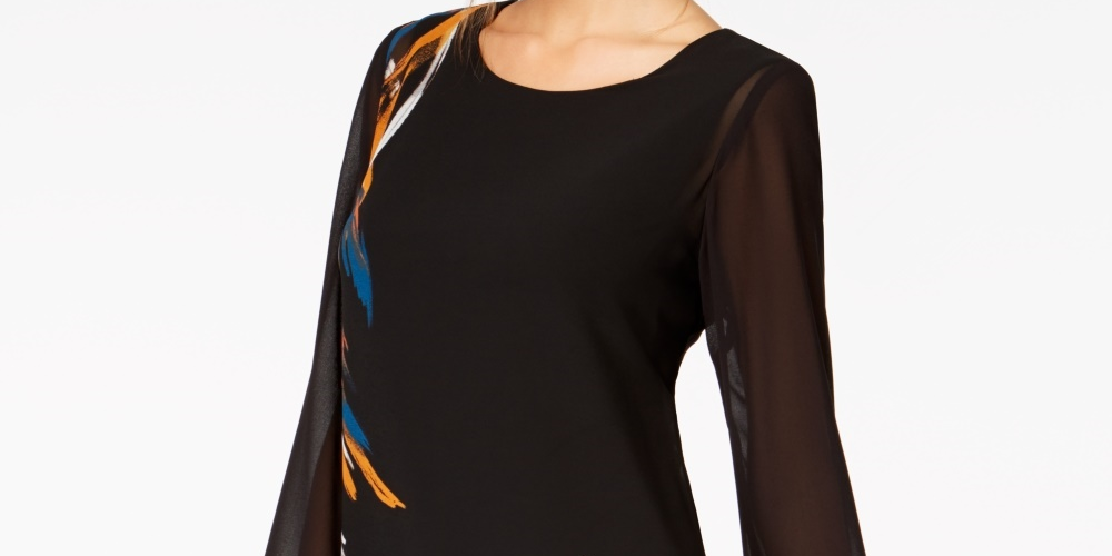 Túnica Alfani Feminina Petite de Chiffon com Estampa Colocada, Branca, Tamanho Petite S