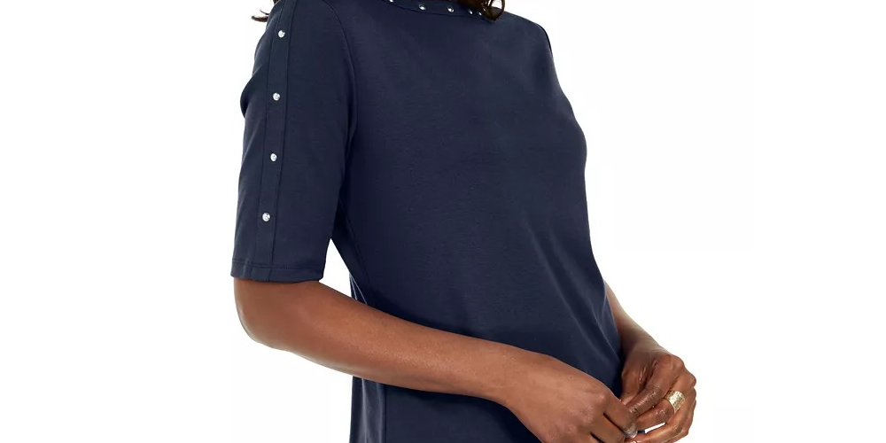 Karen Scott Blusa Feminina Manga Curta Gola Canoa Preto Tamanho P