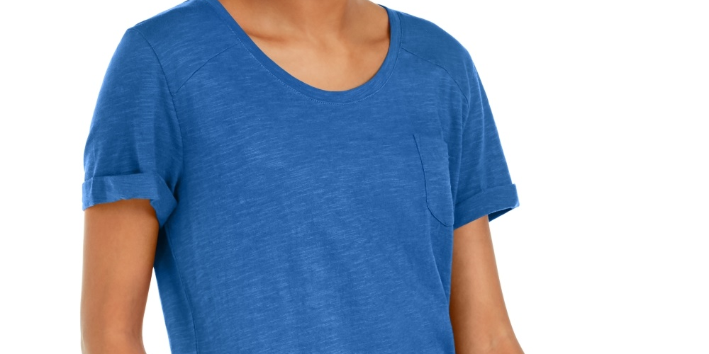 Camiseta feminina de algodão com mangas abotoadas Style &amp; Co, azul-marinho, tamanho X-S