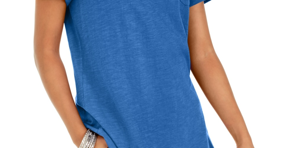 Camiseta feminina de algodão com mangas abotoadas Style &amp; Co, azul-marinho, tamanho X-S