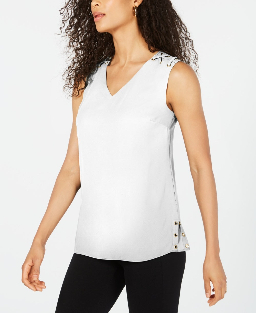 JM Collection Top Feminino com Acabamento em Ilhós, Branco, Tamanho Grande