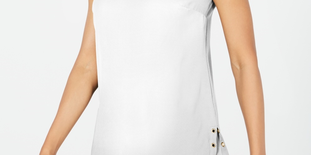 JM Collection Top Feminino com Acabamento em Ilhós, Branco, Tamanho Grande