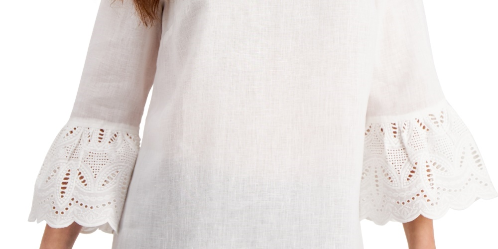 Charter Club Blusa feminina com ilhós e manga sino, branca, tamanho extragrande