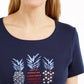 Blusa feminina Karen Scott Cotton com detalhe de abacaxi, azul, tamanho X-S
