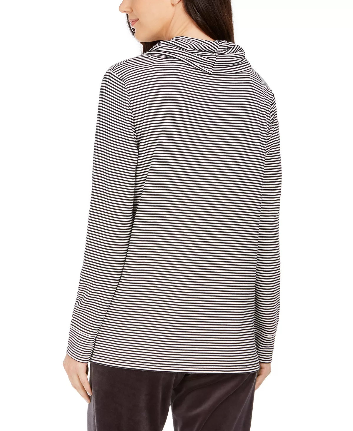 Charter Club Blusa listrada feminina com decote canoa, preta, tamanho X-S