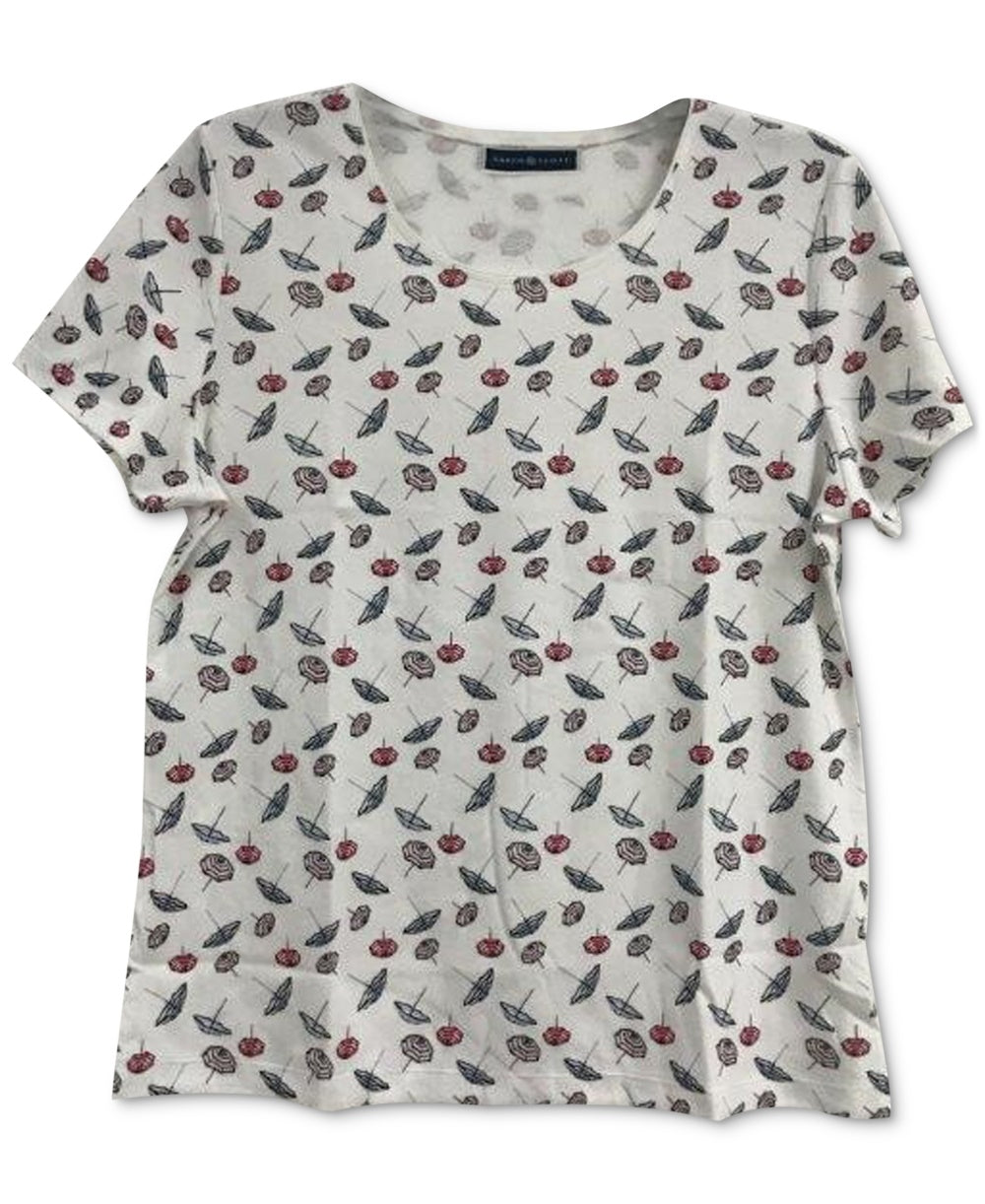Camiseta feminina Karen Scott com decote redondo, branca, tamanho grande