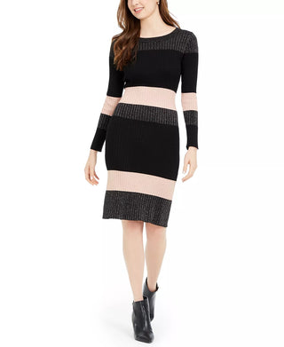 Vestido suéter midi listrado feminino Taylor, preto, tamanho médio