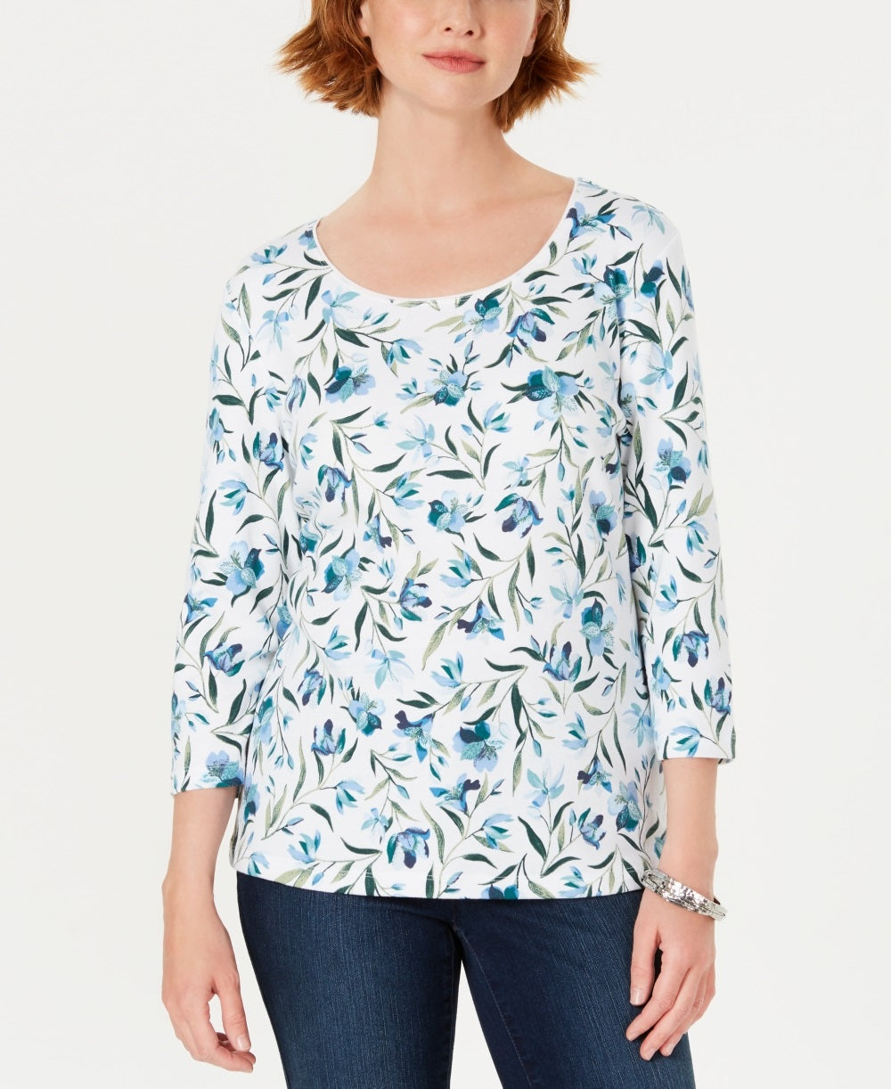 Blusa estampada Audra Oasis feminina Karen Scott, azul, tamanho PXL