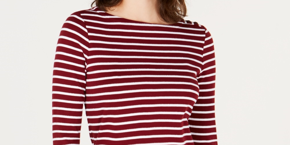 Charter Club Petite Pima Cotton Women's com estampa de botões e ombros, vermelha - PS