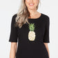 Camiseta feminina Karen Scott de algodão com estampa gráfica de abacaxi, preta, tamanho médio