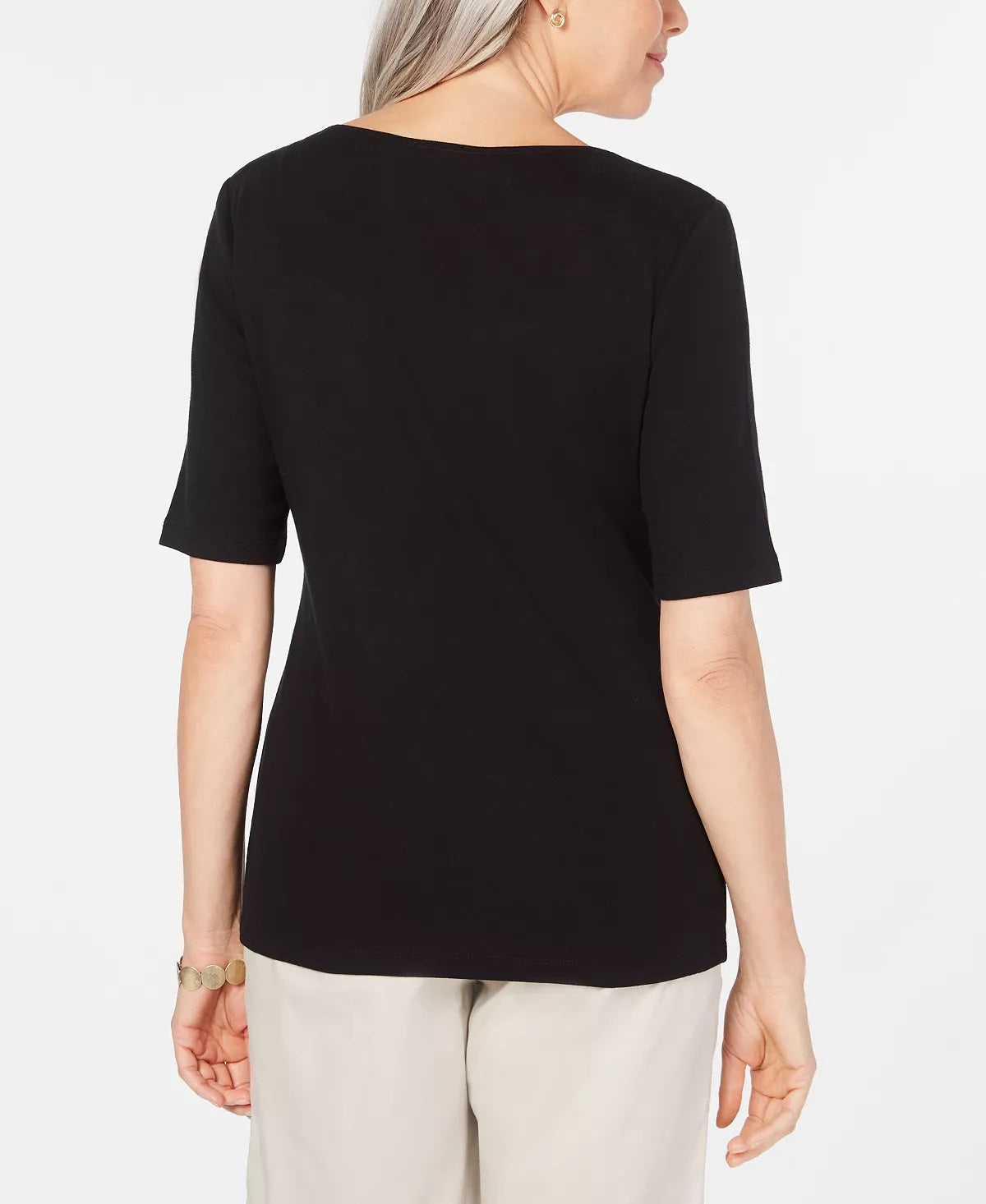 Camiseta feminina Karen Scott de algodão com estampa gráfica de abacaxi, preta, tamanho médio
