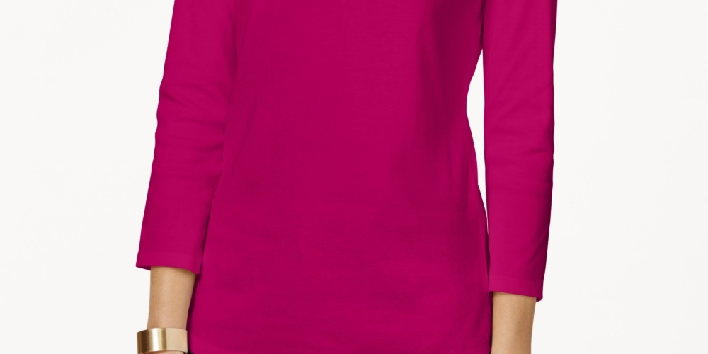 Charter Club Blusa feminina de algodão Pima com decote canoa e botões nos ombros, rosa escuro, tamanho X-S