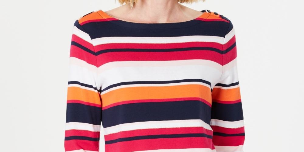 Charter Club Blusa feminina de algodão Pima com botões e listras, rosa, tamanho grande