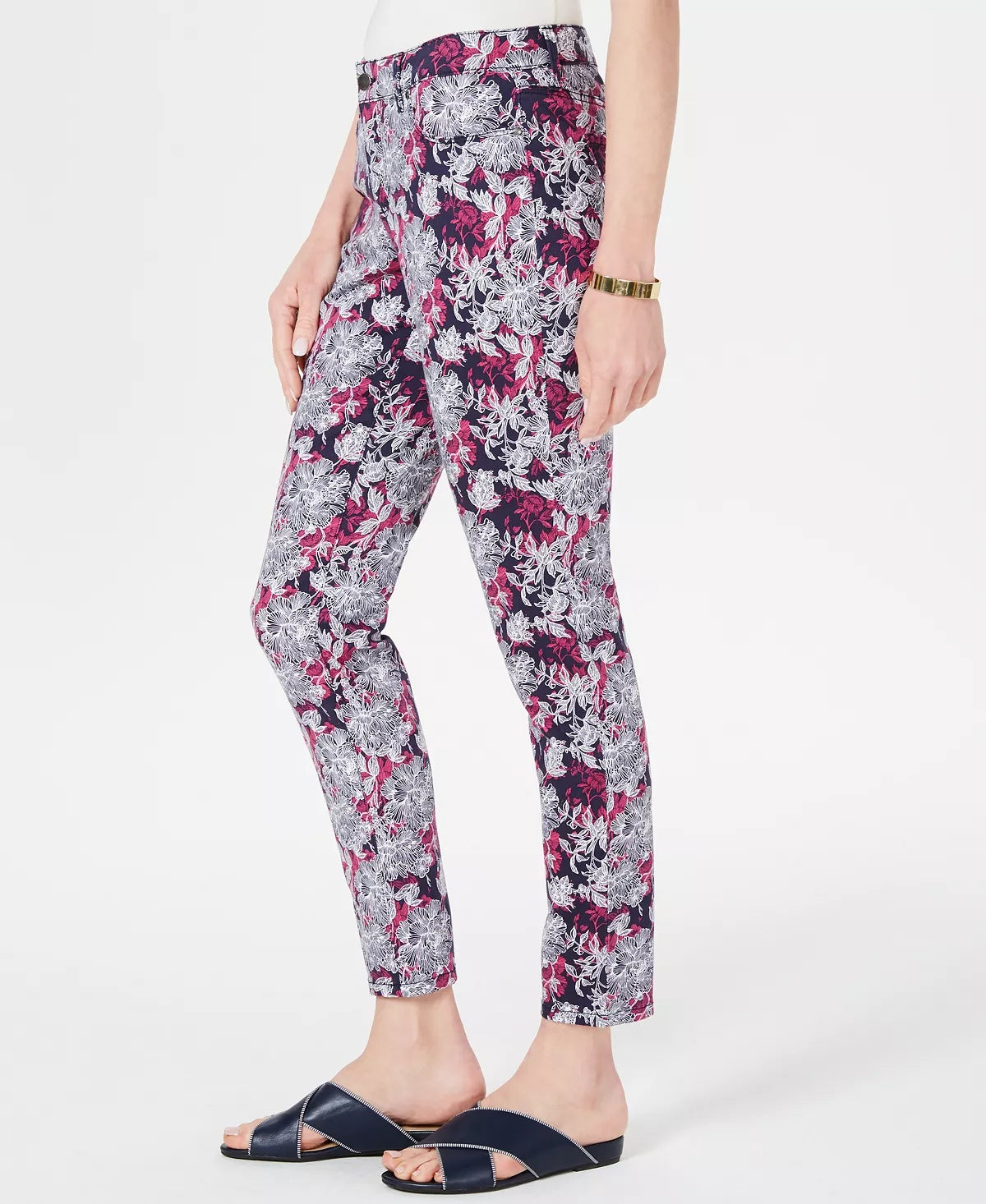 Calça jeans feminina estampada com controle de barriga Charter Club, azul, tamanho 10, pequena