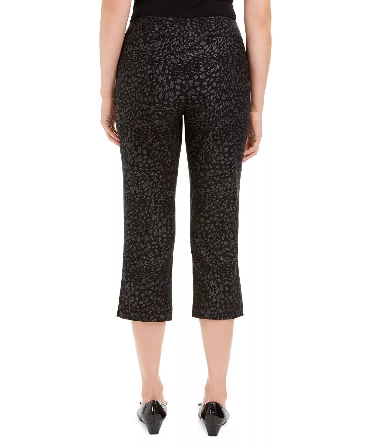 Calça capri feminina estampada com controle de barriga JM Collection, preta, tamanho pequeno