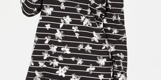 Blusa feminina Karen Scott com estampa floral e gola funil listrada, preta, tamanho PS