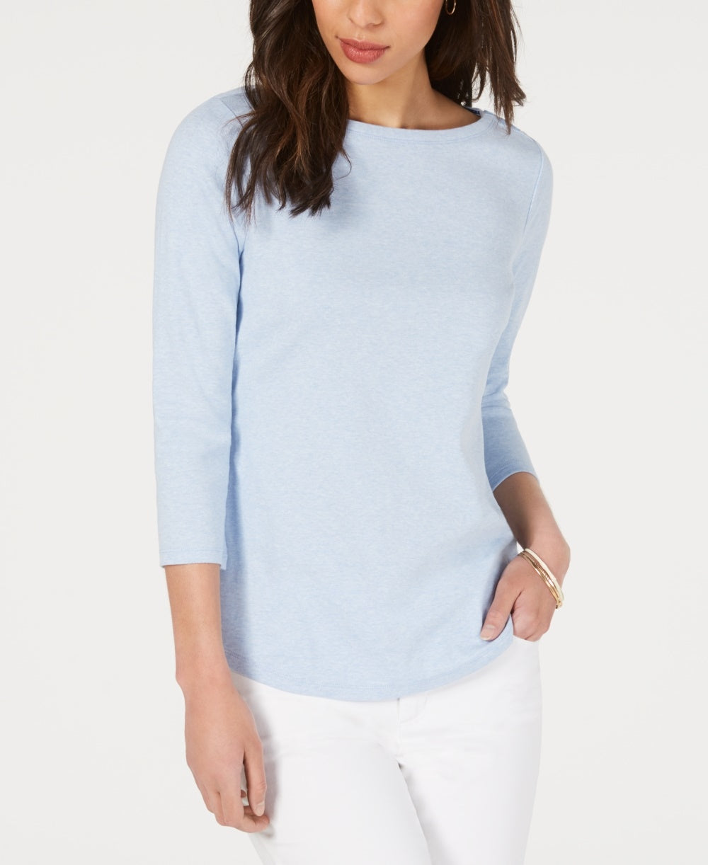 Charter Club Blusa feminina com decote canoa e botões, roxa, tamanho X-S