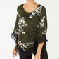Blusa feminina Alfani com estampa floral e acabamento em renda, verde, tamanho PS