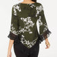 Blusa feminina Alfani com estampa floral e acabamento em renda, verde, tamanho PS
