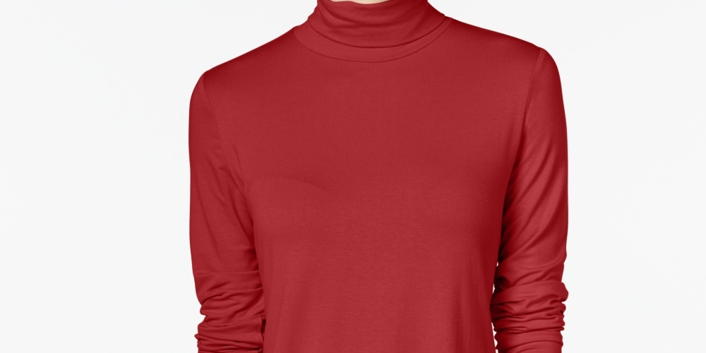 JM Collection Top feminino de gola alta pequena, vermelho, tamanho PL